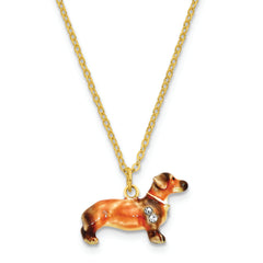 Luxury Giftware by Jere Pewter Bejeweled Crystals Gold-tone Enameled OSCAR Dachshund Trinket Box with Matching 18 Inch Necklace