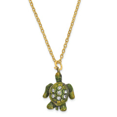 Luxury Giftware by Jere Pewter Bejeweled Crystals Gold-tone Enameled ROXY Reef Dweller Sea Turtle Trinket Box with Matching 18 Inch Necklace