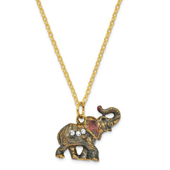 Luxury Giftware by Jere Pewter Bejeweled Crystals Gold-tone Enameled ZARA Trumpeting Elephant Trinket Box with Matching 18 Inch Necklace