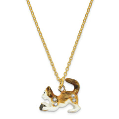 Luxury Giftware by Jere Pewter Bejeweled Crystals Gold-tone Enameled THOM & JERE Cat & Mouse Trinket Box with Matching 18 Inch Necklace