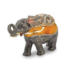 Luxury Giftware by Jere Pewter Bejeweled Crystals Gold-tone Enameled PRINCESS JAIPUR Elephant Trinket Box with Matching 18 Inch Necklace