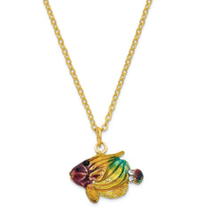 Luxury Giftware by Jere  Pewter Bejeweled Crystals Gold-tone Enameled CLYDE Kaleidoscope Fish Trinket Box with Matching 18 Inch Necklace