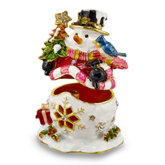 Luxury Giftware by Jere Bejeweled Crystals Gold-tone Enameled HOLLY JOLLY Snowman Trinket Box with Matching 18 Inch Necklace