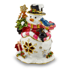 Luxury Giftware by Jere Bejeweled Crystals Gold-tone Enameled HOLLY JOLLY Snowman Trinket Box with Matching 18 Inch Necklace