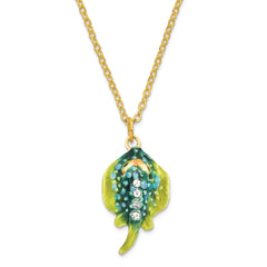 Luxury Giftware by Jere Pewter Bejeweled Crystals Gold-tone Enameled BARBY Stingray Trinket Box with Matching 18 Inch Necklace