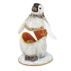 Luxury Giftware by Jere Pewter Bejeweled Crystals Gold-tone Enameled PEEPS Baby Penguin Trinket Box with Matching 18 Inch Necklace