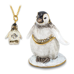 Luxury Giftware by Jere Pewter Bejeweled Crystals Gold-tone Enameled PEEPS Baby Penguin Trinket Box with Matching 18 Inch Necklace