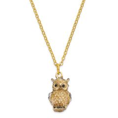 Luxury Giftware by Jere Pewter Bejeweled Crystals Gold-tone Enameled HOOTIE Horned Owl Trinket Box with Matching 18 Inch Necklace
