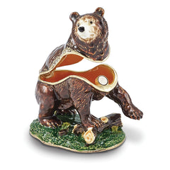Luxury Giftware by Jere Bejeweled CODY Kodiak Bear with Log Trinket Box with Matching 18 inch Necklace