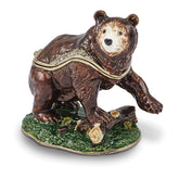 Luxury Giftware by Jere Bejeweled CODY Kodiak Bear with Log Trinket Box with Matching 18 inch Necklace
