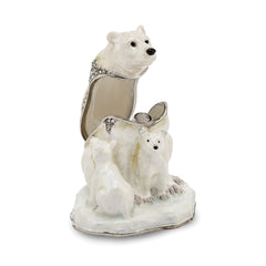 Luxury Giftware by Jere Pewter Bejeweled Crystals Silver-tone Enameled MAMA BEAR With AVA & ASHER Polar Bears Trinket Box with Matching 18 Inch Necklace