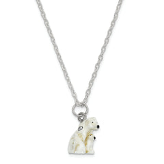 Luxury Giftware by Jere Pewter Bejeweled Crystals Silver-tone Enameled MAMA BEAR With AVA & ASHER Polar Bears Trinket Box with Matching 18 Inch Necklace