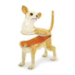 Luxury Giftware by Jere Pewter Bejeweled Crystals Gold-tone Enameled SAMSON Chihuahua Trinket Box with Matching 18 Inch Necklace