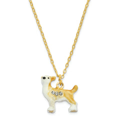 Luxury Giftware by Jere Pewter Bejeweled Crystals Gold-tone Enameled SAMSON Chihuahua Trinket Box with Matching 18 Inch Necklace