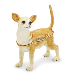 Luxury Giftware by Jere Pewter Bejeweled Crystals Gold-tone Enameled SAMSON Chihuahua Trinket Box with Matching 18 Inch Necklace