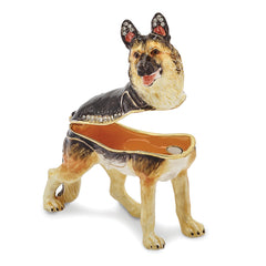 Luxury Giftware by Jere Pewter Bejeweled Crystals Gold-tone Enameled ZEUS German Shepherd Trinket Box with Matching 18 Inch Necklace