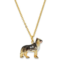 Luxury Giftware by Jere Pewter Bejeweled Crystals Gold-tone Enameled ZEUS German Shepherd Trinket Box with Matching 18 Inch Necklace