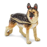 Luxury Giftware by Jere Pewter Bejeweled Crystals Gold-tone Enameled ZEUS German Shepherd Trinket Box with Matching 18 Inch Necklace