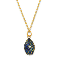 Luxury Giftware by Jere Pewter Bejeweled Crystals Gold-tone Enameled GRAND ROYAL BLUE (Plays Unchained Melody) Musical Egg with Matching 18 Inch Necklace