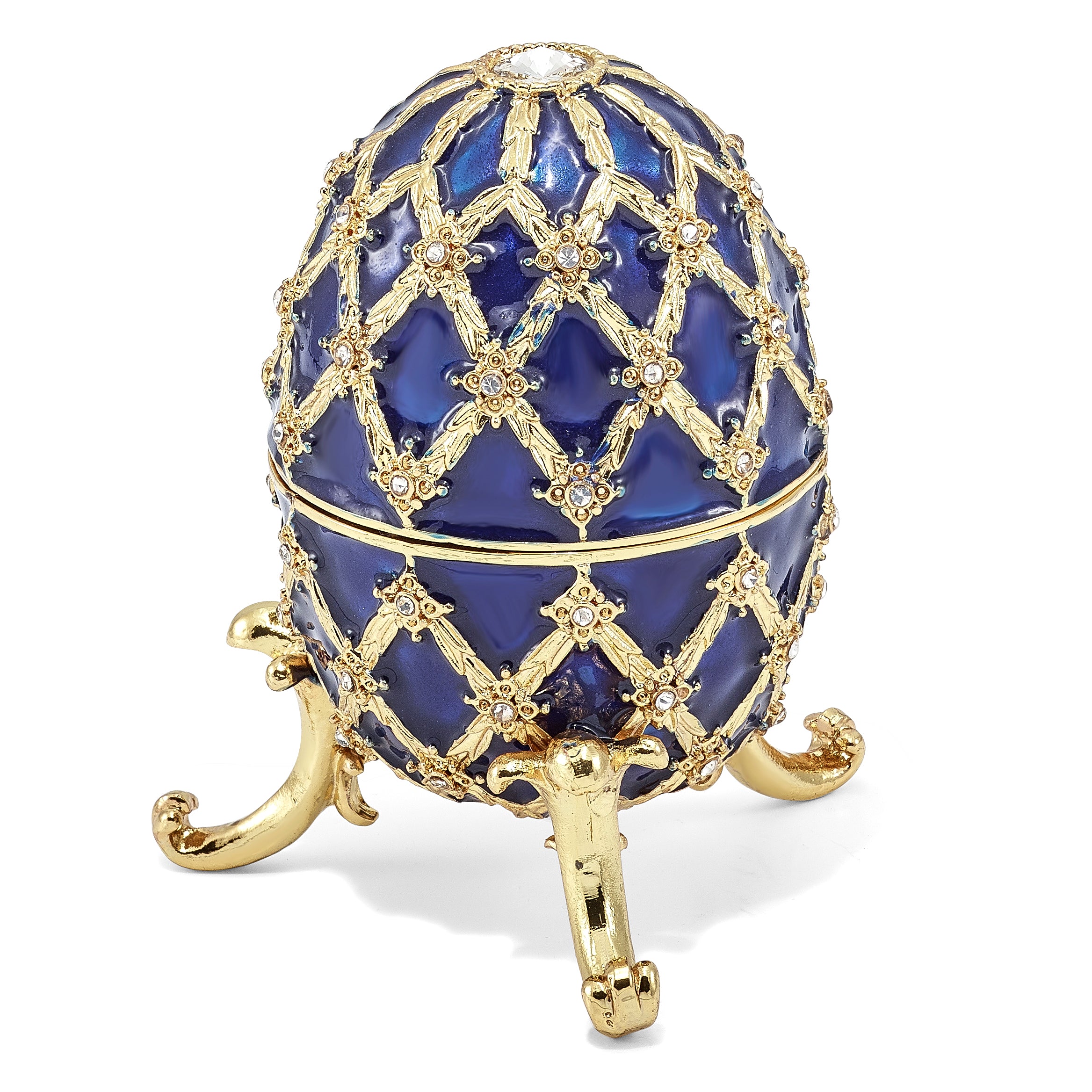 Luxury Giftware by Jere Pewter Bejeweled Crystals Gold-tone Enameled GRAND ROYAL BLUE (Plays Unchained Melody) Musical Egg with Matching 18 Inch Necklace