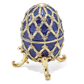 Luxury Giftware by Jere Pewter Bejeweled Crystals Gold-tone Enameled GRAND ROYAL BLUE (Plays Unchained Melody) Musical Egg with Matching 18 Inch Necklace