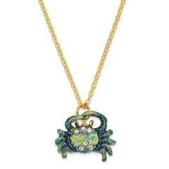 Luxury Giftware by Jere Pewter Bejeweled Crystals Gold-tone Enameled CHESAPEAKE Blue Crab Trinket Box with Matching 18 Inch Necklace