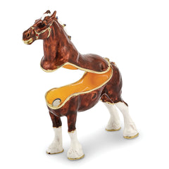 Luxury Giftware by Jere Pewter Bejeweled Crystals Gold-tone Enameled BUD Clydesdale Horse Trinket Box with Matching 18 Inch Necklace