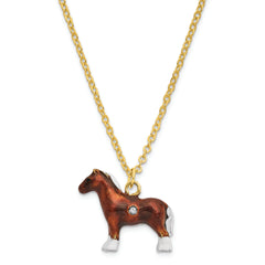 Luxury Giftware by Jere Pewter Bejeweled Crystals Gold-tone Enameled BUD Clydesdale Horse Trinket Box with Matching 18 Inch Necklace