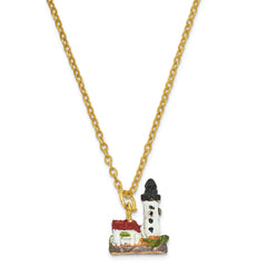 Luxury Giftware by Jere Pewter Bejeweled Crystals Gold-tone Enameled LUMI Guiding Lighthouse Trinket Box with Matching 18 Inch Necklace