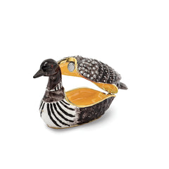 Luxury Giftware Pewter Bejeweled Crystals Gold-tone Enameled CARLO Loon Duck Trinket Box with Matching 18 Inch Necklace