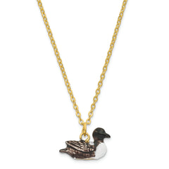 Luxury Giftware Pewter Bejeweled Crystals Gold-tone Enameled CARLO Loon Duck Trinket Box with Matching 18 Inch Necklace