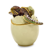 Luxury Giftware by Jere Pewter Bejeweled Crystals Gold-tone Enameled EGGBERT Turtle Hatchling Trinket Box with Matching 18 Inch Necklace