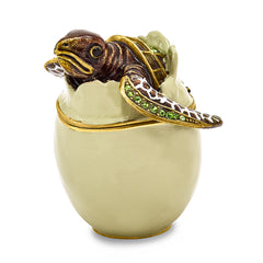 Luxury Giftware by Jere Pewter Bejeweled Crystals Gold-tone Enameled EGGBERT Turtle Hatchling Trinket Box with Matching 18 Inch Necklace