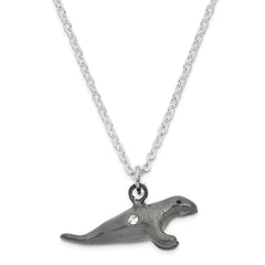 Luxury Giftware by Jere Pewter Bejeweled Crystals Pewter-tone Enameled MANNY Manatee With Seaweed Trinket Box with Matching 18 Inch Necklace
