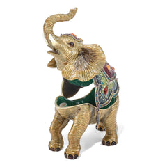 Luxury Giftware by Jere Pewter Bejeweled Crystals Gold-tone Enameled TALLIE Taj Mahal Elephant Trinket Box with Matching 18 Inch Necklace