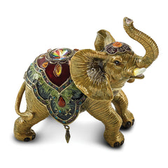 Luxury Giftware by Jere Pewter Bejeweled Crystals Gold-tone Enameled TALLIE Taj Mahal Elephant Trinket Box with Matching 18 Inch Necklace