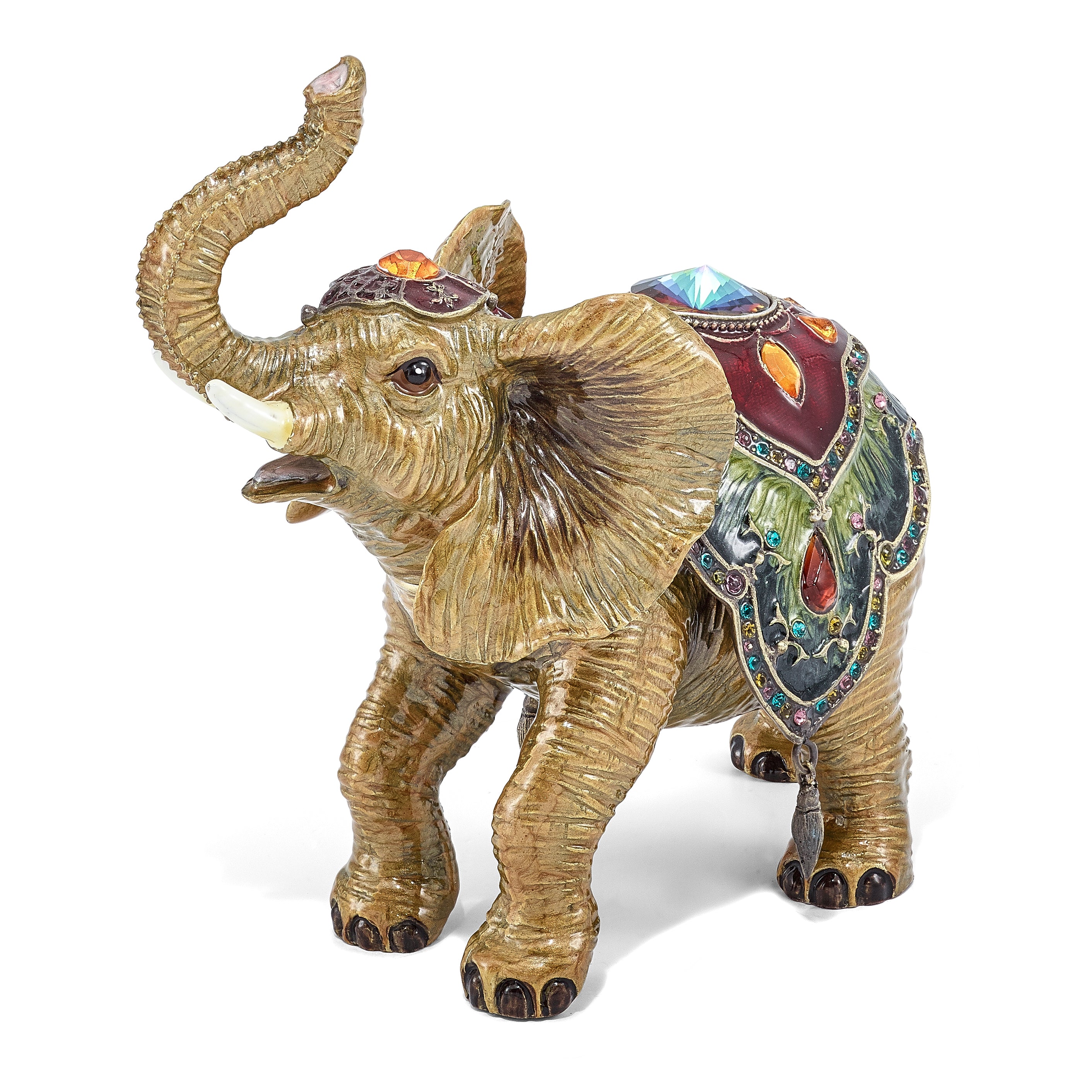 Luxury Giftware by Jere Pewter Bejeweled Crystals Gold-tone Enameled TALLIE Taj Mahal Elephant Trinket Box with Matching 18 Inch Necklace