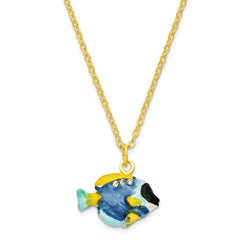 Luxury Giftware by Jere Pewter Bejeweled Crystals Gold-tone Enameled BLAKE Blue Tang Fish Trinket Box with Matching 18 Inch Necklace