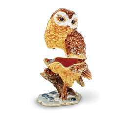 Luxury Giftware by Jere Pewter Bejeweled Crystals Gold-tone Enameled MR. WHOO Barn Owl Trinket Box with Matching 18 Inch Necklace