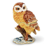 Luxury Giftware by Jere Pewter Bejeweled Crystals Gold-tone Enameled MR. WHOO Barn Owl Trinket Box with Matching 18 Inch Necklace