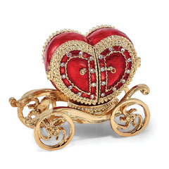 Luxury Giftware by Jere Pewter Bejeweled Crystals Gold-tone Enameled SCARLET HEART Carriage With Ring Pad Trinket Box with Matching 18 Inch Necklace