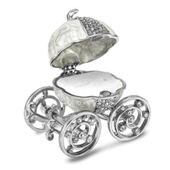 Luxury Giftware by Jere Pewter Bejeweled Crystals Silver-tone Enameled EVER AFTER Pumpkin Coach With Ring Pad Trinket Box with Matching 18 Inch Necklace