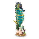 Luxury Giftware by Jere Pewter Bejeweled Crystals Gold-tone Enameled SIMON Seahorse Trinket Box with Matching 18 Inch Necklace
