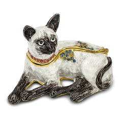 Luxury Giftware by Jere Pewter Bejeweled Crystals Gold-tone Enameled SOPHIE Siamese Cat Trinket Box with Matching 18 Inch Necklace