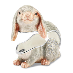 Luxury Giftware by Jere Pewter Bejeweled Crystals Silver-tone Enameled PHOEBE Floppy Ear Bunny Trinket Box with Matching 18 Inch Necklace