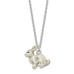 Luxury Giftware by Jere Pewter Bejeweled Crystals Silver-tone Enameled PHOEBE Floppy Ear Bunny Trinket Box with Matching 18 Inch Necklace