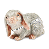 Luxury Giftware by Jere Pewter Bejeweled Crystals Silver-tone Enameled PHOEBE Floppy Ear Bunny Trinket Box with Matching 18 Inch Necklace