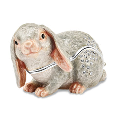 Luxury Giftware by Jere Pewter Bejeweled Crystals Silver-tone Enameled PHOEBE Floppy Ear Bunny Trinket Box with Matching 18 Inch Necklace