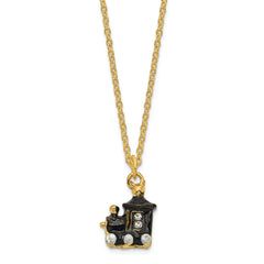 Luxury Giftware by Jere Bejeweled Crystals Gold-tone Enameled AXEL Steam Engine Trinket Box with Matching 18 Inch Necklace