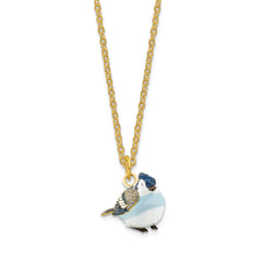 Luxury Giftware by Jere Pewter Bejeweled Crystals Gold-tone Enameled ADMIRAL Blue Jay Trinket Box with Matching 18 Inch Necklace